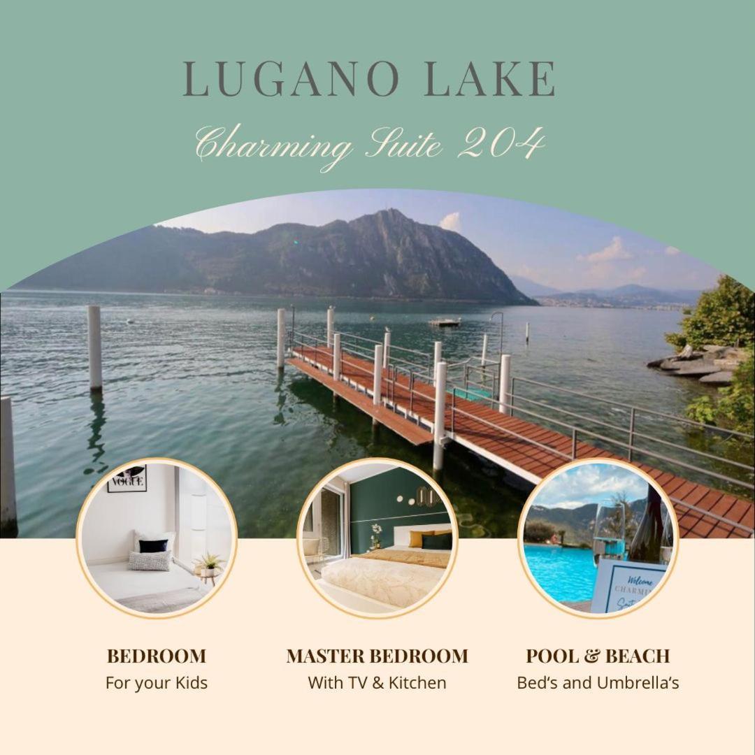Luganersee, Pool, Strand, Parkplatz, Suite 204 Біссоне Екстер'єр фото